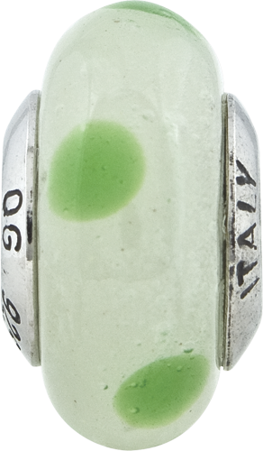 Sterling Silver Murano Glass Bead with Lt Green Dots Antiqued Finish Secondary image