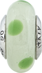 Sterling Silver Murano Glass Bead with Lt Green Dots Antiqued Finish