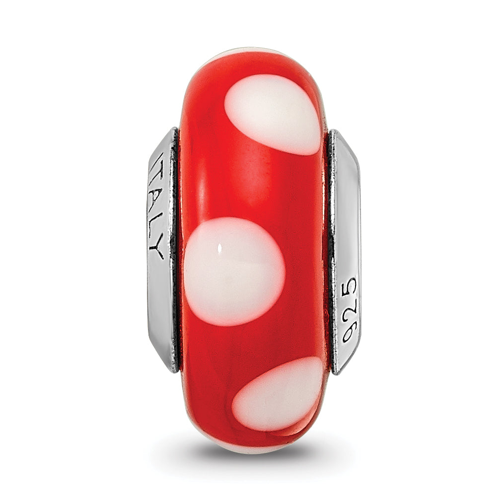 Sterling Silver Reflections Red w/White Dots Italian Murano Bead