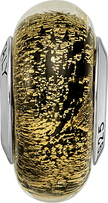 Sterling Silver Murano Glass Bead with Black/Gold Antique Finish Elegant Charm