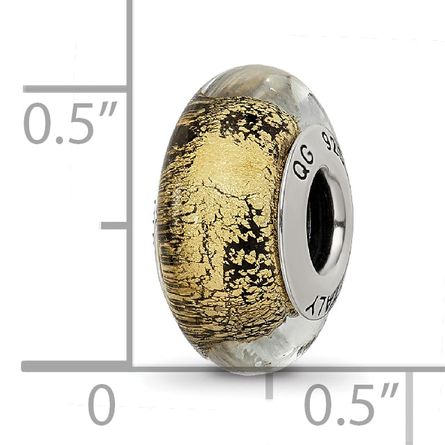 Sterling Silver Murano Glass Bead with Black/Gold Antique Finish Elegant Charm