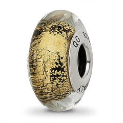 Sterling Silver Reflections Black/Gold Italian Murano Glass Bead