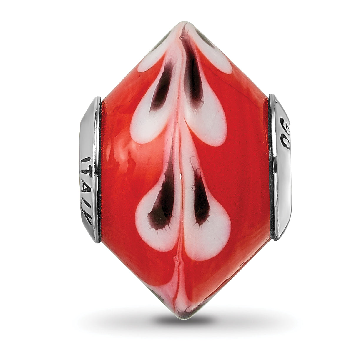 Sterling Silver Murano Glass Bead with Red Dots Antiqued Finish Elegant Design