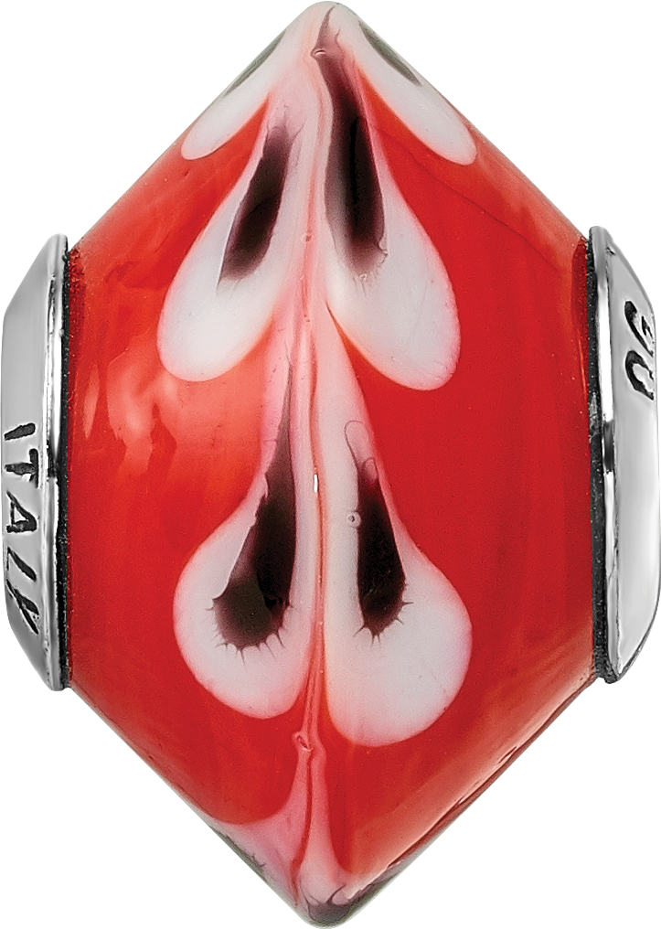 Sterling Silver Murano Glass Bead with Red Dots Antiqued Finish Elegant Design