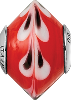 Sterling Silver Murano Glass Bead with Red Dots Antiqued Finish Elegant Design