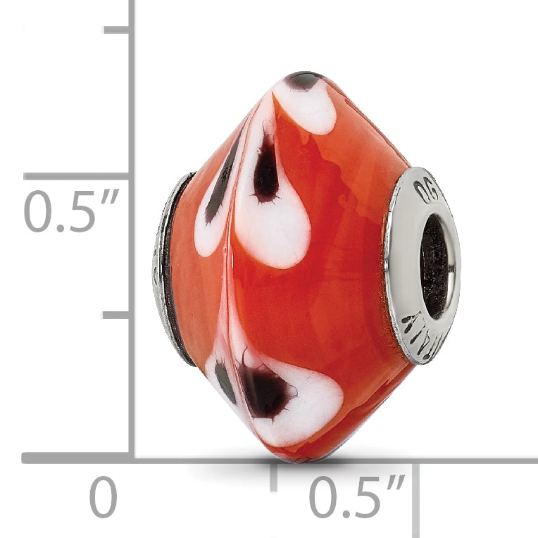 Sterling Silver Murano Glass Bead with Red Dots Antiqued Finish Elegant Design
