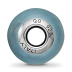 Sterling Silver Murano Glass Bead with Antiqued Finish and Light Blue Matte Design