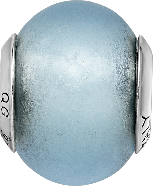 Sterling Silver Murano Glass Bead with Antiqued Finish and Light Blue Matte Design