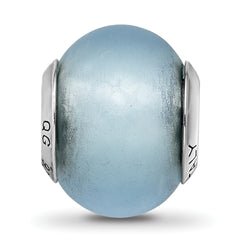 Sterling Silver Murano Glass Bead with Antiqued Finish and Light Blue Matte Design