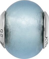Sterling Silver Murano Glass Bead with Antiqued Finish and Light Blue Matte Design