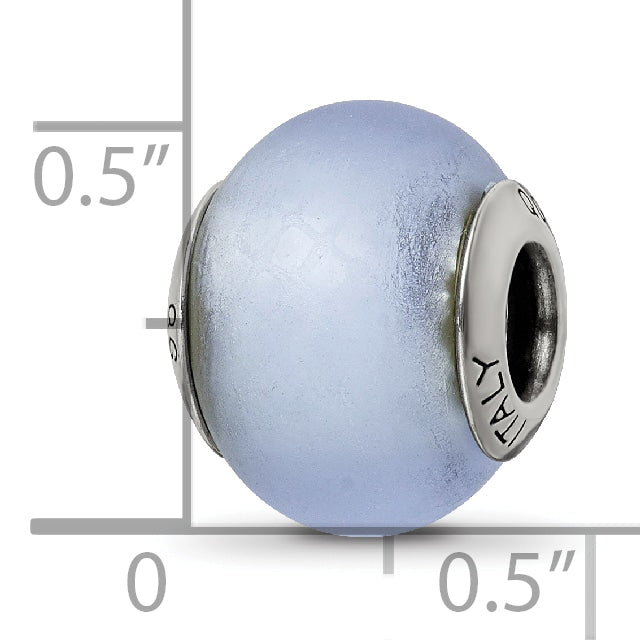 Sterling Silver Murano Glass Bead with Antiqued Finish and Light Blue Matte Design