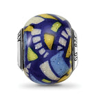 Sterling Silver Glass Bead with Multicolor Glitter Overlay Elegant Antiqued Finish