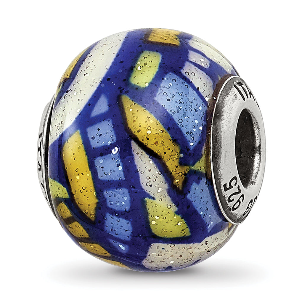 Sterling Silver Reflections Multicolor w/Glitter Overlay Glass Bead