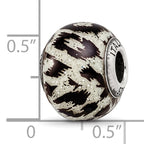 White & Black Glitter Glass Bead Charm in Sterling Silver