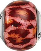 Sterling Silver 925 Glass Bead with Pink & Brown Glitter Overlay Elegant