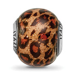 Brown Jaguar Glass Bead Charm in Sterling Silver