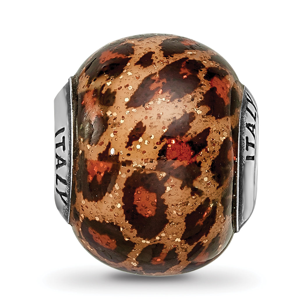 Brown Jaguar Glass Bead Charm in Sterling Silver