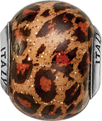 Brown Jaguar Glass Bead Charm in Sterling Silver