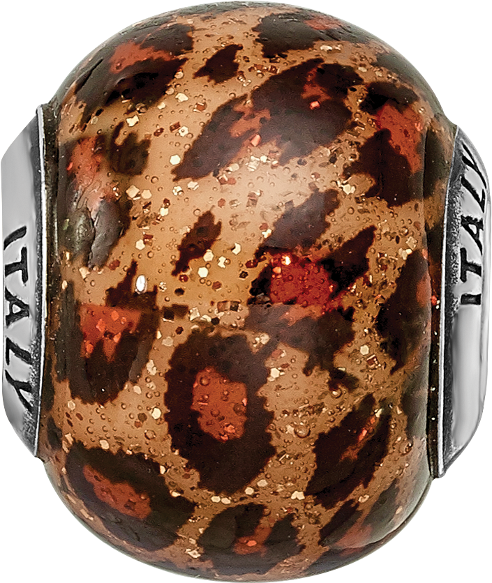 Brown Jaguar Glass Bead Charm in Sterling Silver