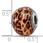 Brown Jaguar Glass Bead Charm in Sterling Silver