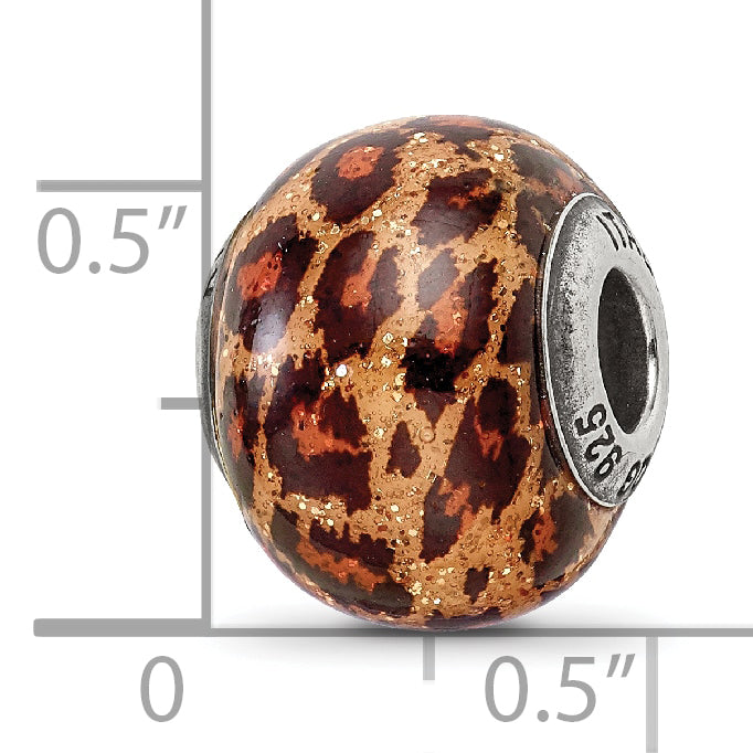Brown Jaguar Glass Bead Charm in Sterling Silver