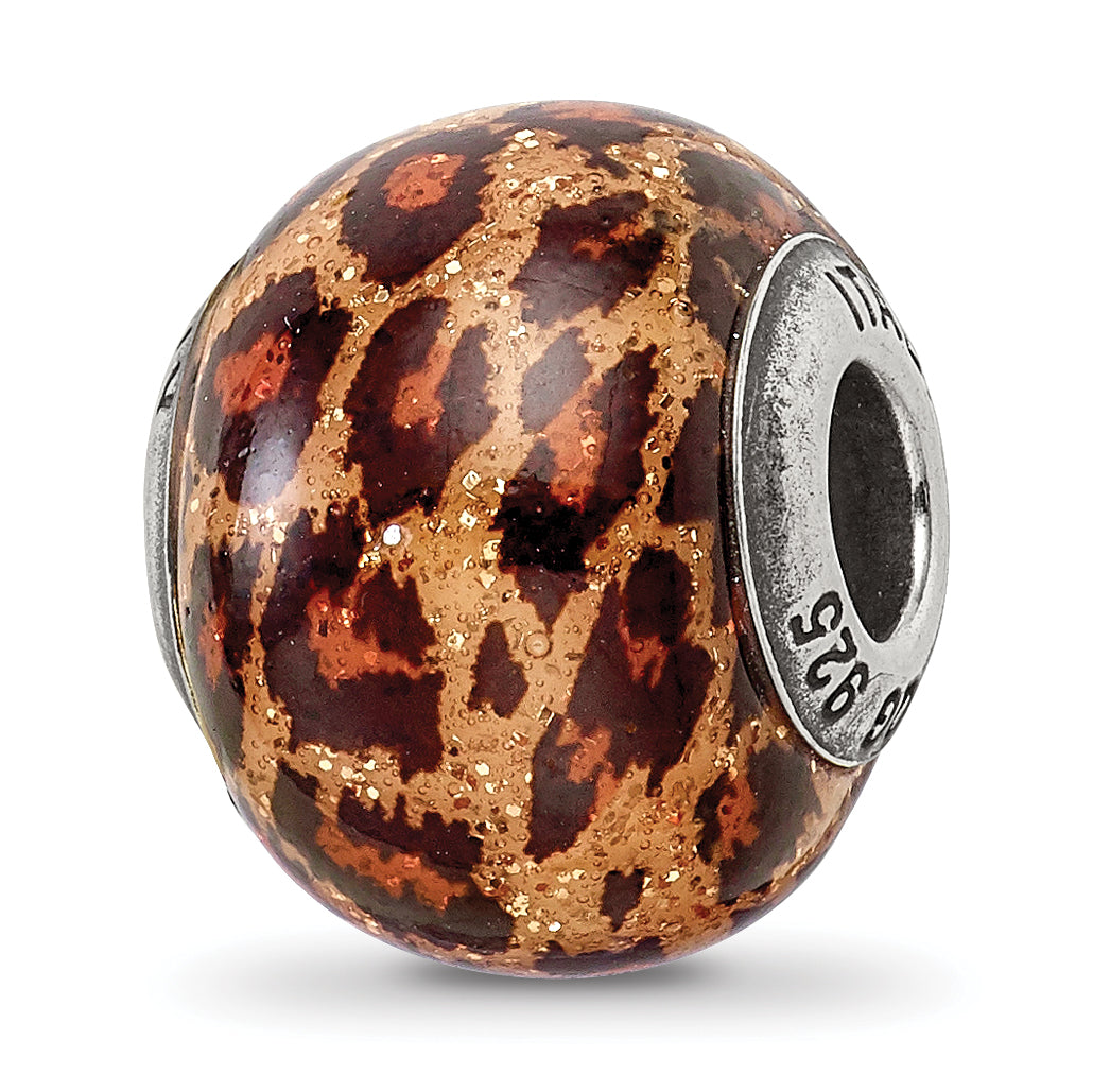 Sterling Silver Reflections Brown Jaguar Glitter Overlay Glass Bead Main image