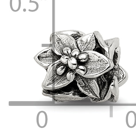 Sterling Silver 925 Plumeria Floral Bead with Antiqued Finish Solid Cast Design