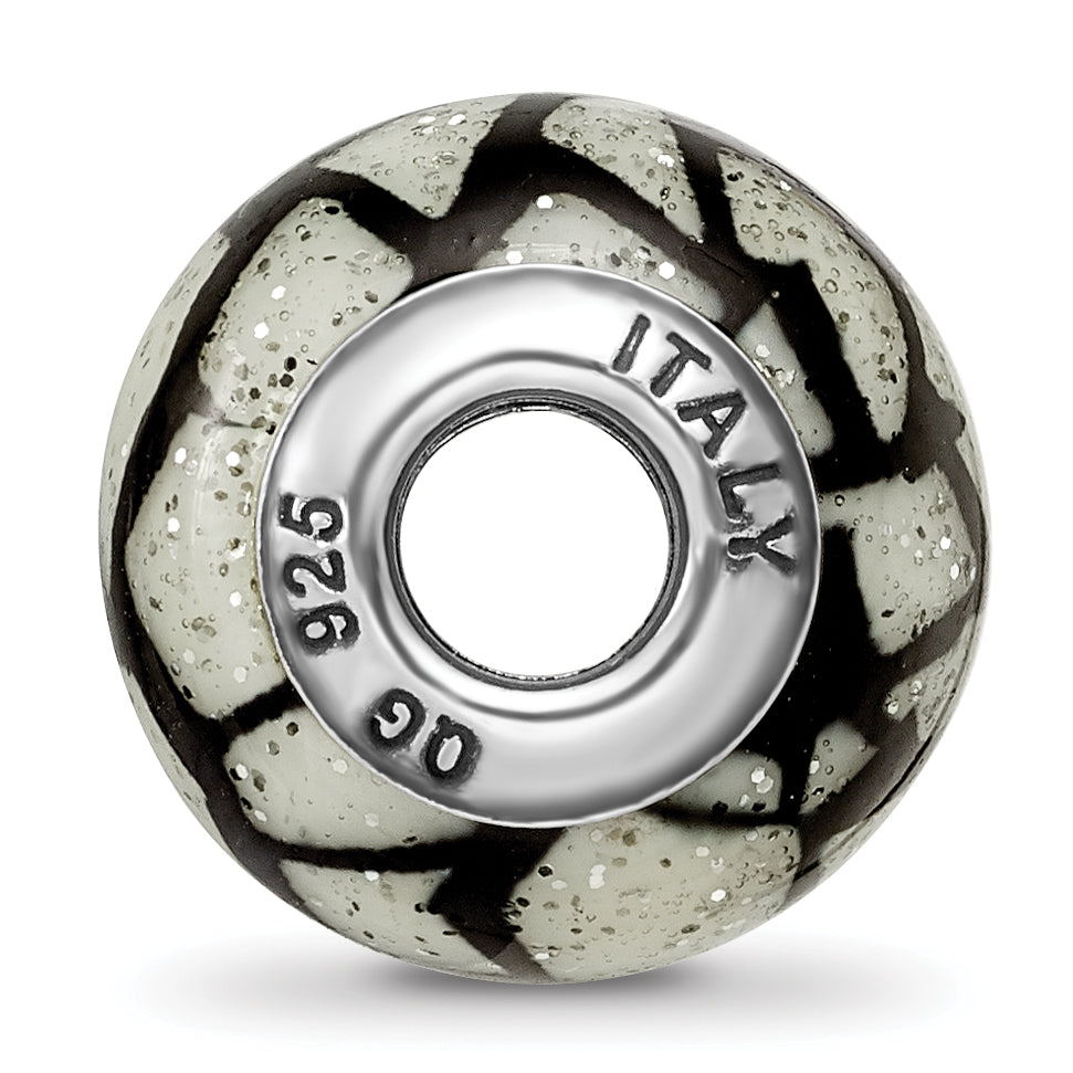 Sterling Silver 925 Glass Bead with White & Black Glitter Overlay Secondary image
