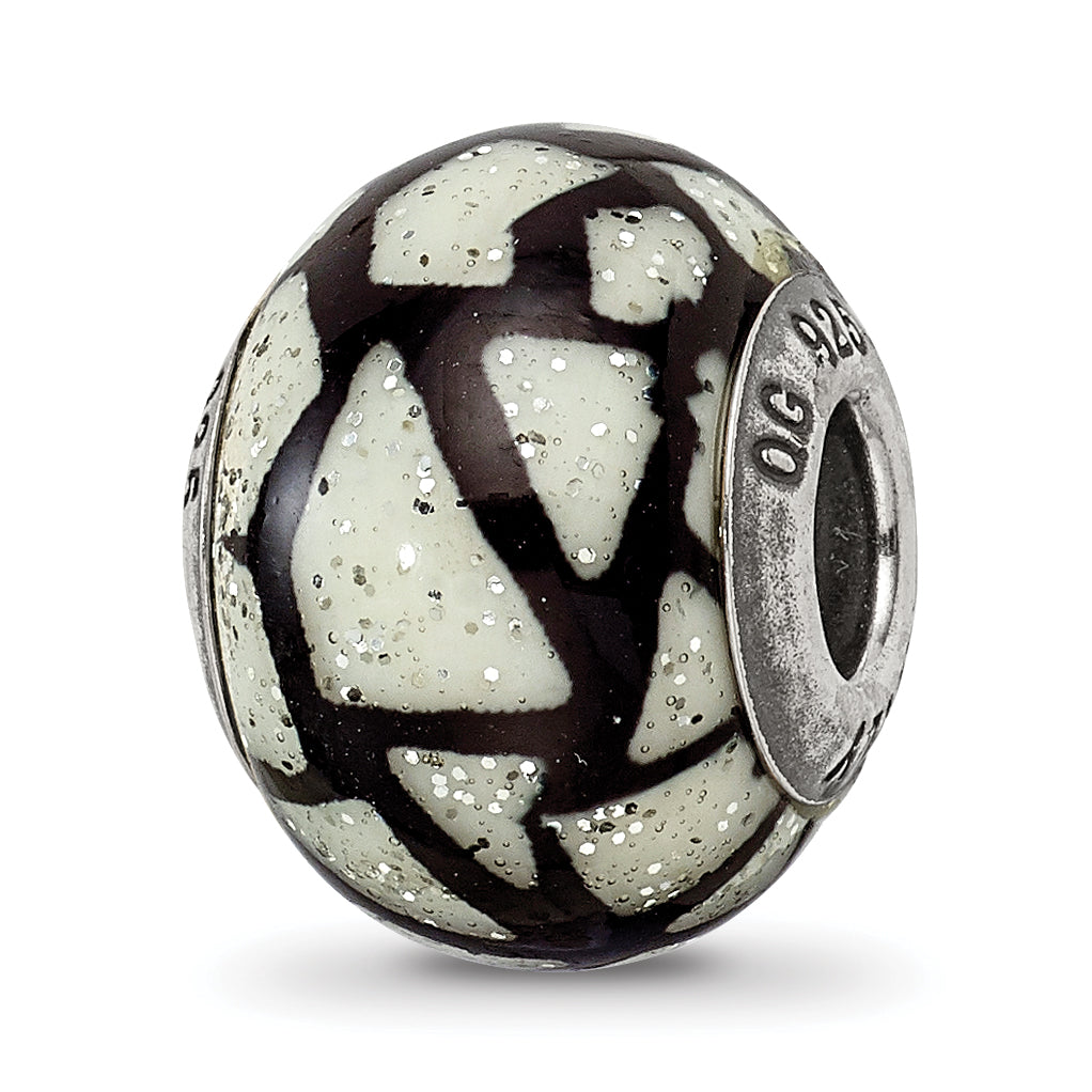 Sterling Silver Reflections White/Black w/Glitter Overlay Glass Bead Main image