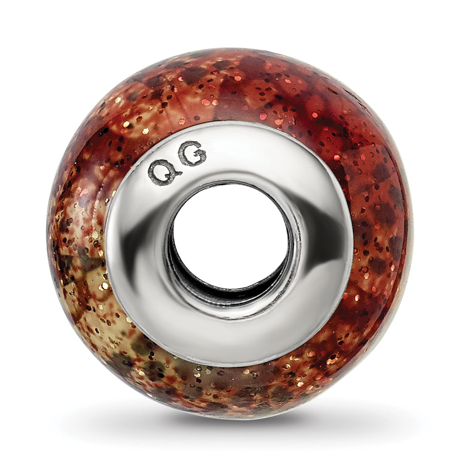 Sterling Silver 925 Antiqued Bead with Brown Python Glitter Glass Overlay Secondary image