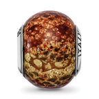 Sterling Silver 925 Antiqued Bead with Brown Python Glitter Glass Overlay