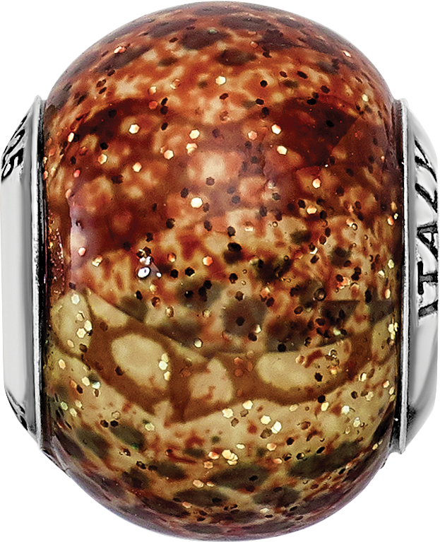 Sterling Silver 925 Antiqued Bead with Brown Python Glitter Glass Overlay