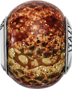 Sterling Silver 925 Antiqued Bead with Brown Python Glitter Glass Overlay