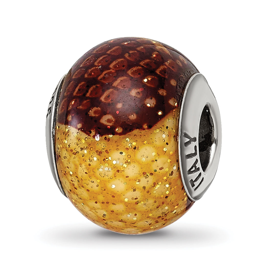 Sterling Silver Reflections Brown/Yellow Glitter Overlay Glass Bead Main image