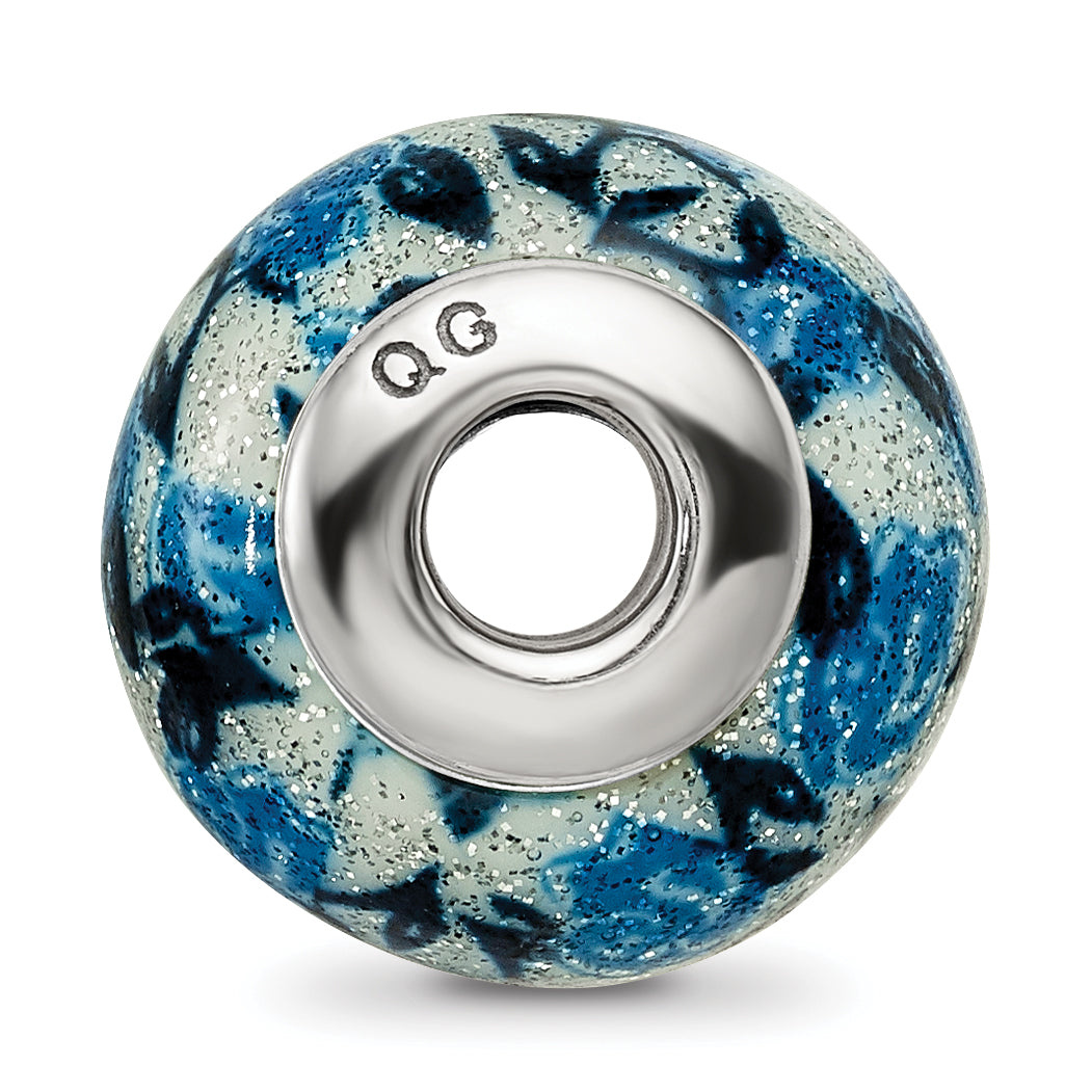 Sterling Silver 925 Blue Rose Glitter Glass Bead with Antique Finish Secondary image