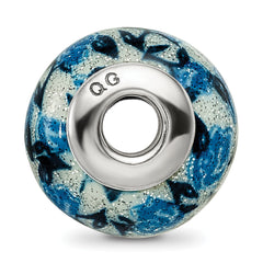 Sterling Silver Reflections Blue Rose Glitter Overlay Glass Bead