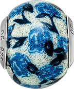 Sterling Silver 925 Blue Rose Glitter Glass Bead with Antique Finish