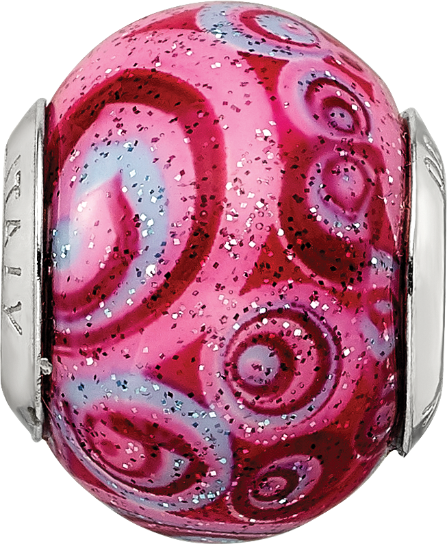 Sterling Silver Reflections Pink & Purple Swirls Overlay Glass Bead