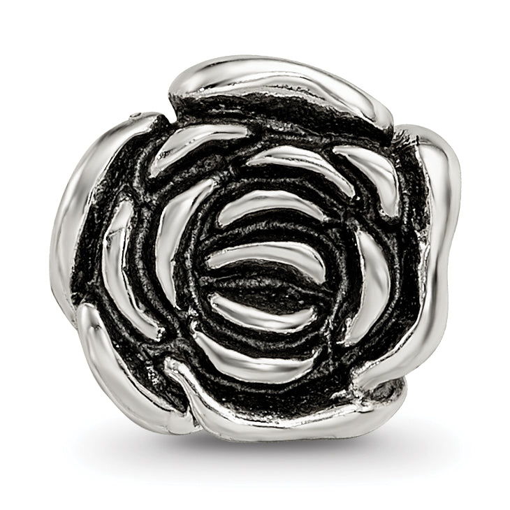 Sterling Silver 925 Rose Floral Bead with Antiqued Finish Vintage Charm