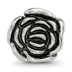 Sterling Silver 925 Rose Floral Bead with Antiqued Finish Vintage Charm