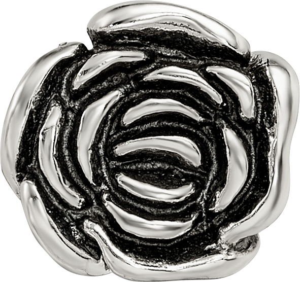 Sterling Silver 925 Rose Floral Bead with Antiqued Finish Vintage Charm