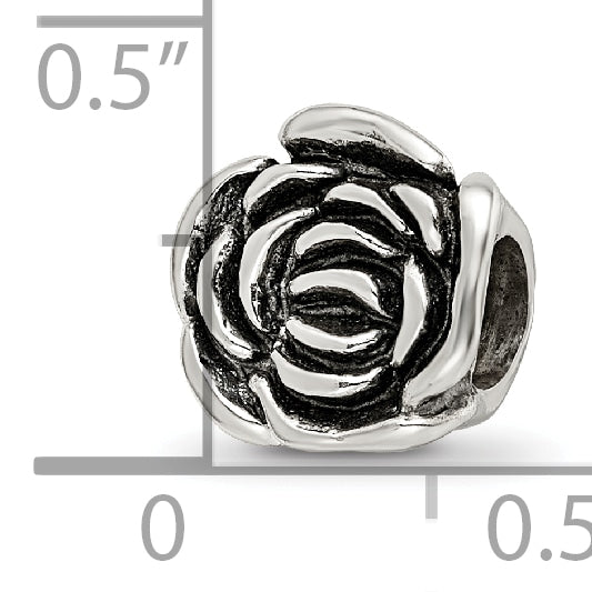 Sterling Silver 925 Rose Floral Bead with Antiqued Finish Vintage Charm