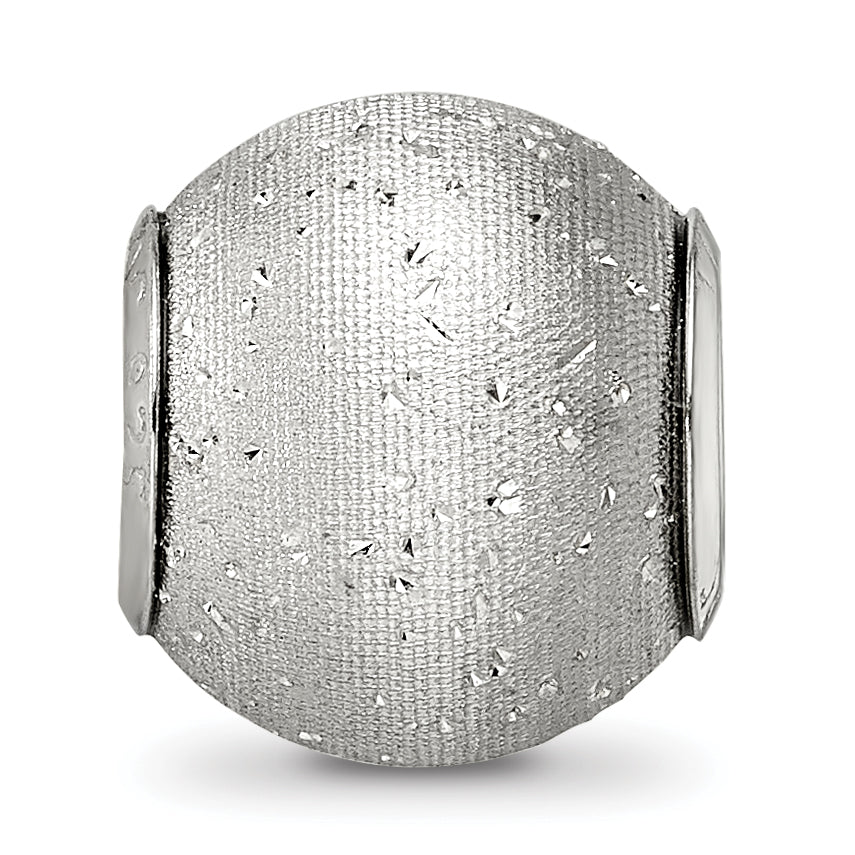 Sterling Silver 925 Rhodium-Plated Hollow Bead with Laser-Cut Design