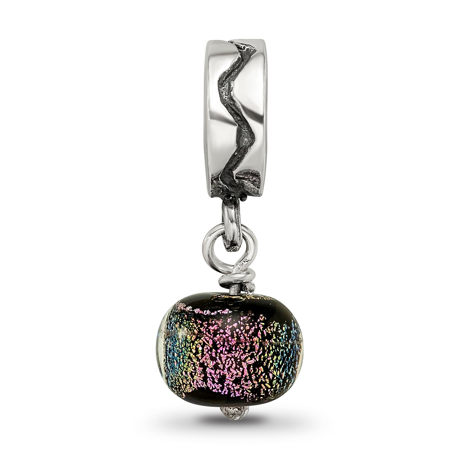 Sterling Silver Dichroic Glass Dangle Bead with Polished Finish