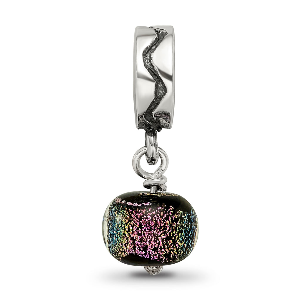 Sterling Silver Dichroic Glass Dangle Bead with Polished Finish