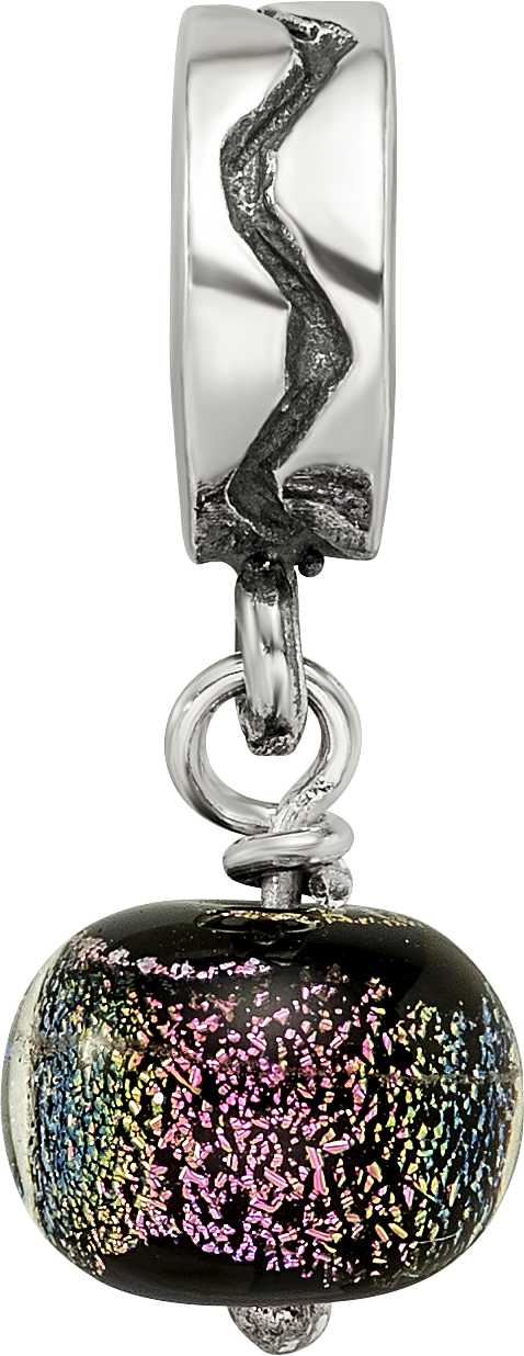 Sterling Silver Dichroic Glass Dangle Bead with Polished Finish