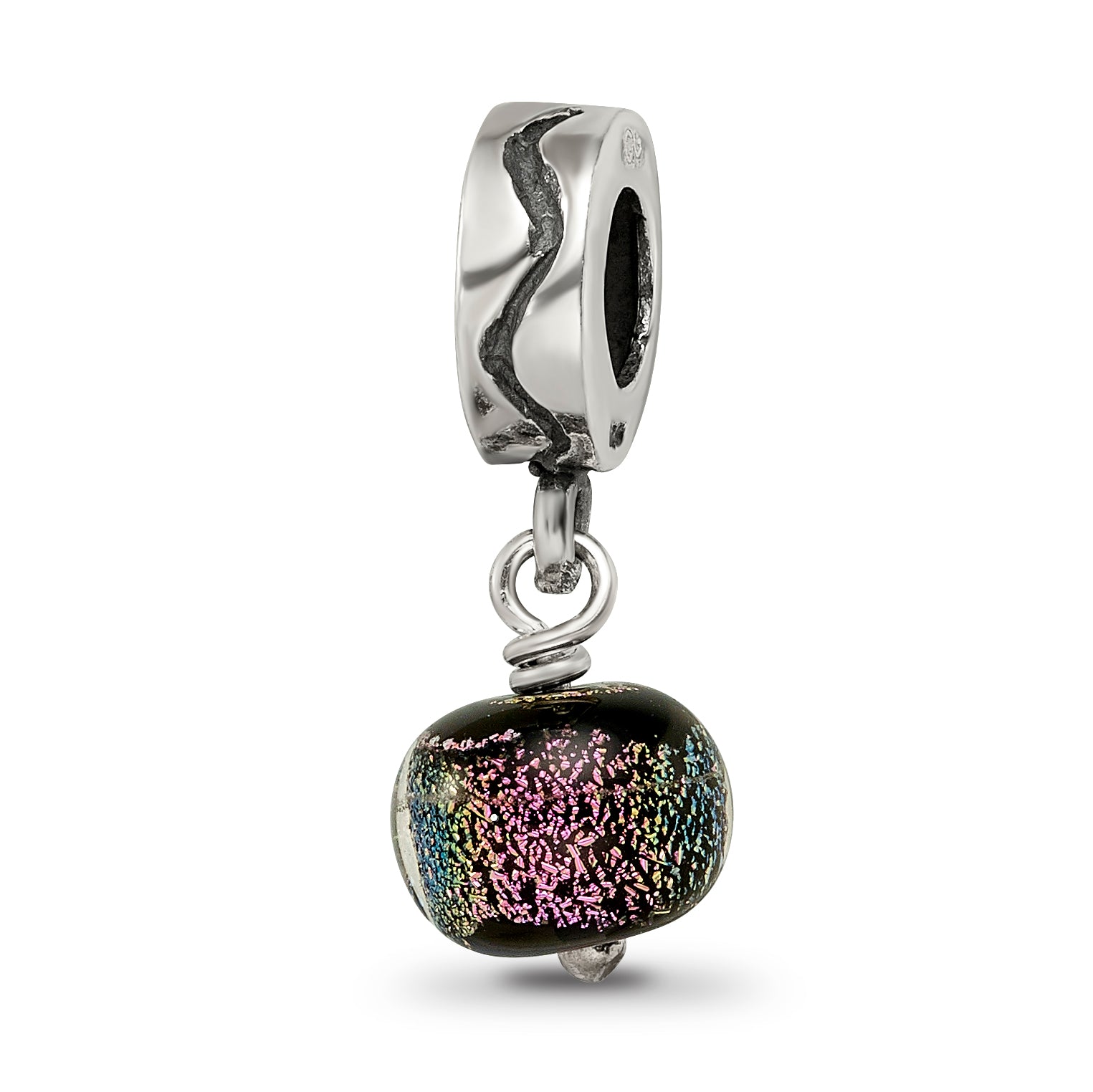 Sterling Silver Dichroic Glass Dangle Bead with Polished Finish