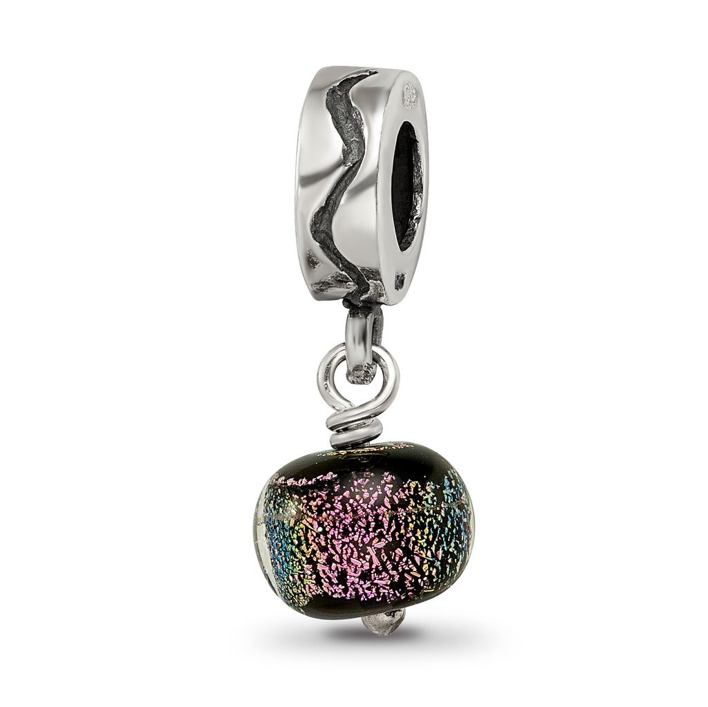 Sterling Silver Dichroic Glass Dangle Bead with Polished Finish