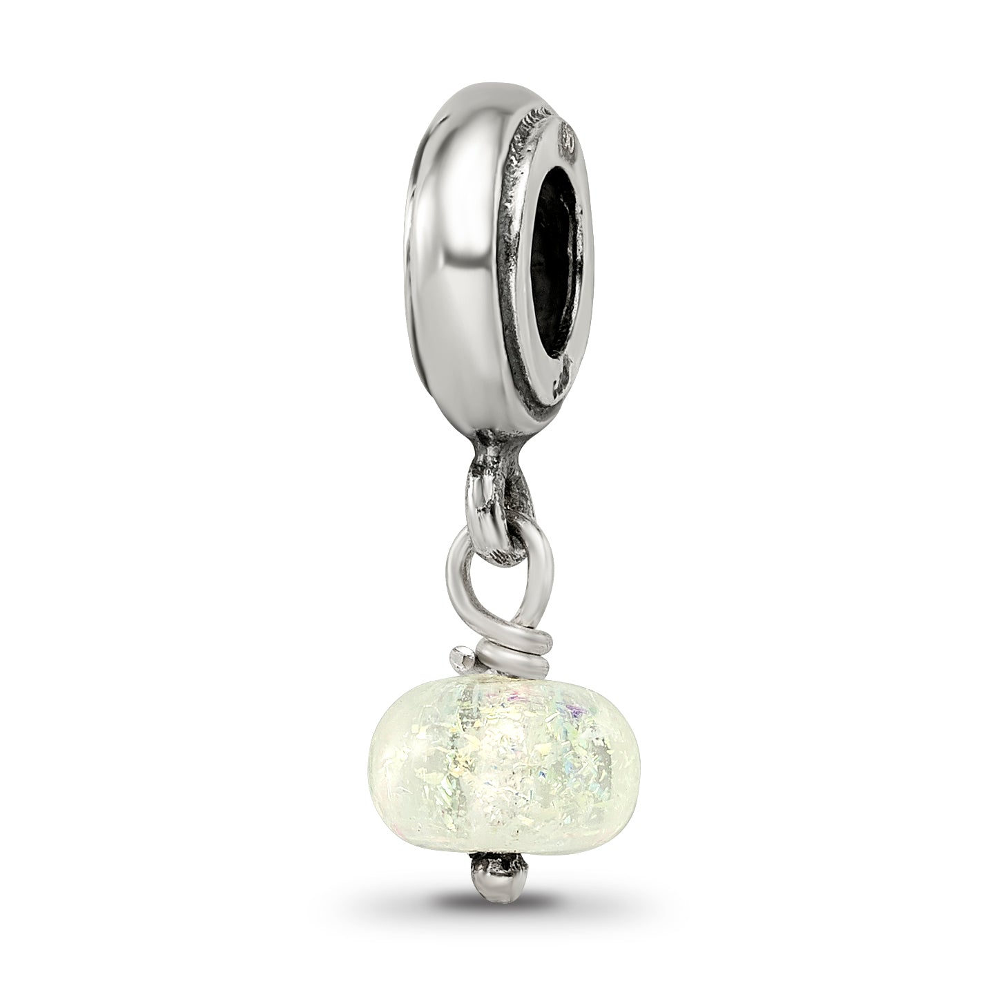 Sterling Silver Yellow Dichroic Glass Bead with Polished Finish