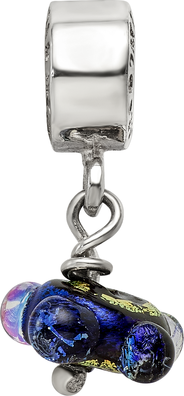 Sterling Silver 925 Green Dichroic Glass Dangle Bead Polished Finish
